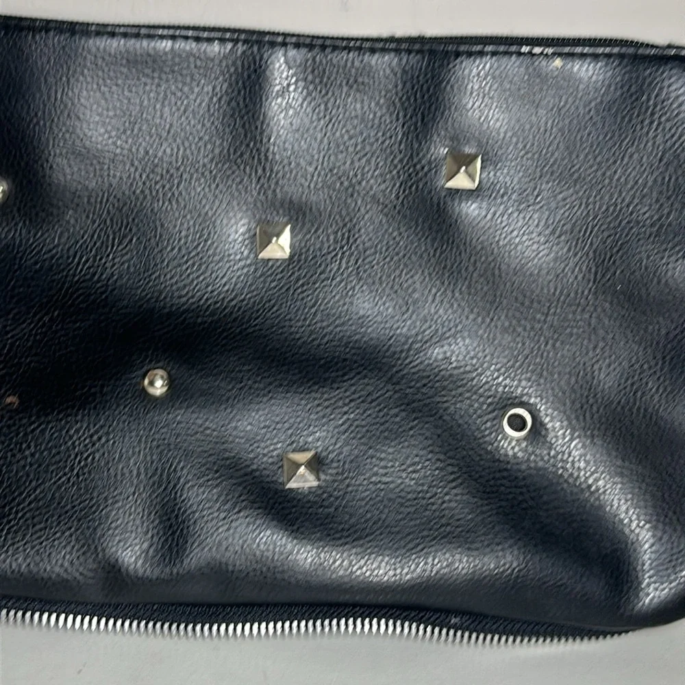 Black silver Studded faux Leather Clutch with chain expandable